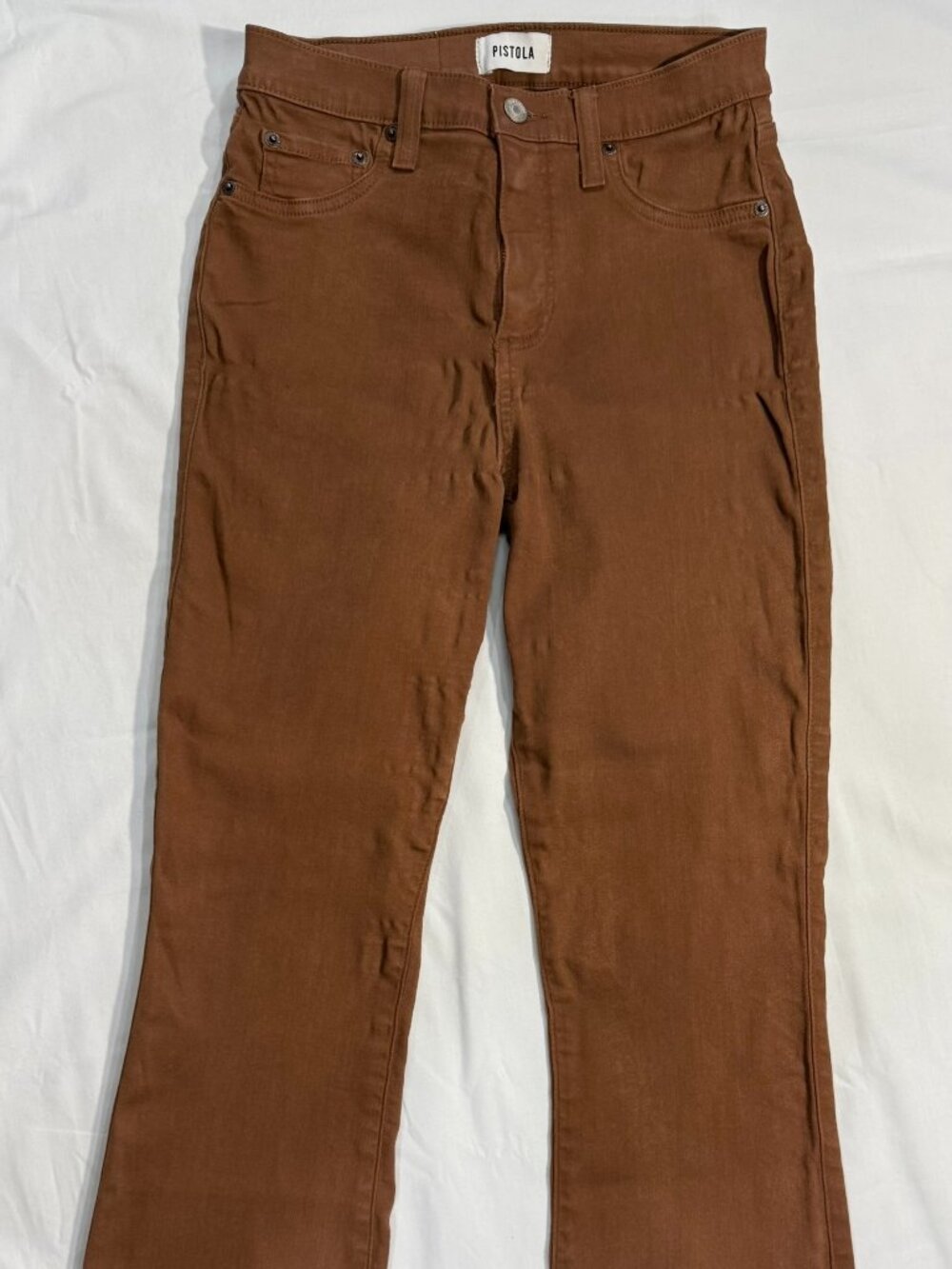 Pistola High Rise Bootcut Flare Jeans Brown Size 27 Stretch Premium Designer Den